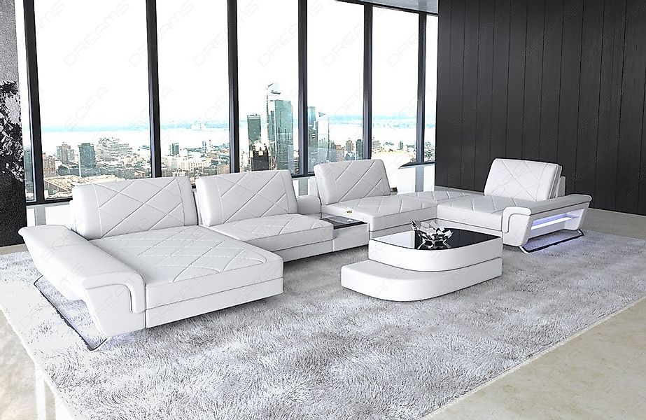 Sofa Dreams Wohnlandschaft Sofa Leder Bari U Form Ledersofa, Couch, mit LED günstig online kaufen