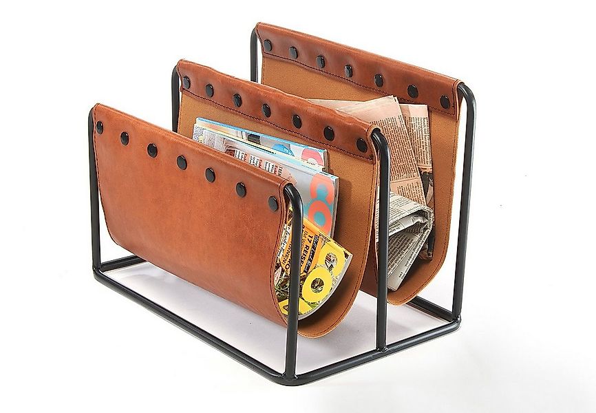 Kobolo Zeitungsständer Magazinsammler aus Metall und Kunstleder braun 38x25 günstig online kaufen