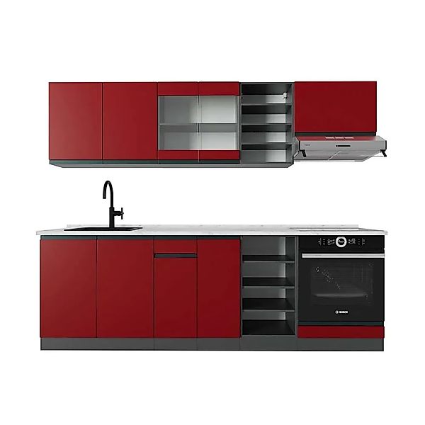 Vicco R-Line Küchenzeile Rot/Anthrazit 240 cm AP Marmor ohne E-Geräte günstig online kaufen