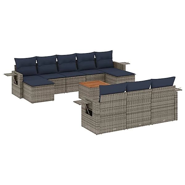 vidaXL 11-Tlg Gartensofa-Set mit Kissen Grau Polyrattan 3224787 günstig online kaufen