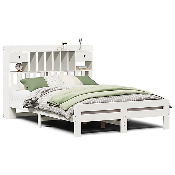 vidaXL Massivholzbett mit Regal ohne Matratze Weiß 150x200 cm Kiefer 330888 günstig online kaufen