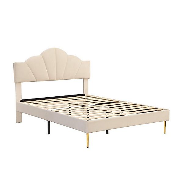 BlingBin Polsterbett Doppelbett, Muschelbett, Samt, Beige (1er Set, 1-tlg., günstig online kaufen