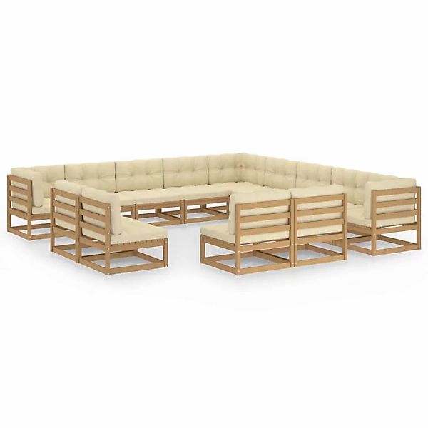 13-tlg. Garten-lounge-set Kissen Honigbraun Kiefer Massivholz günstig online kaufen