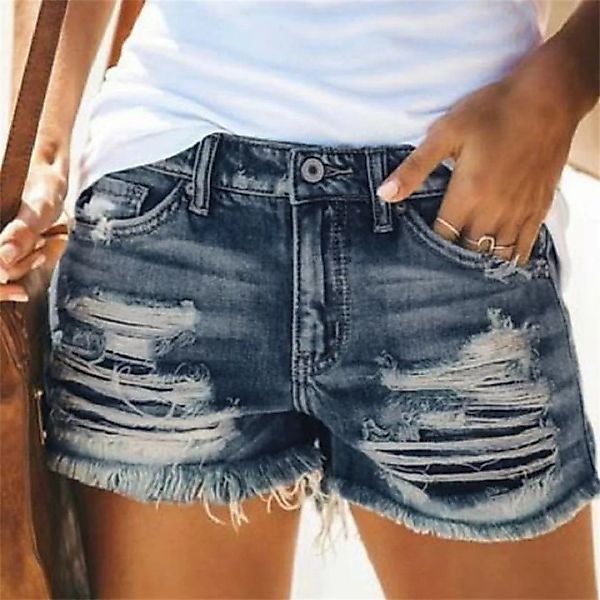 RUZU UG Jeansshorts Frauen Hohe Taille Jeansshorts mit Fransen und Distress günstig online kaufen