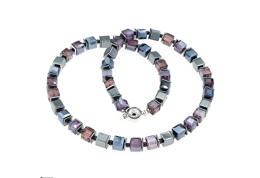 Bella Carina Perlenkette Glaswürfel Kette violett schwarz facettierte Würfe günstig online kaufen