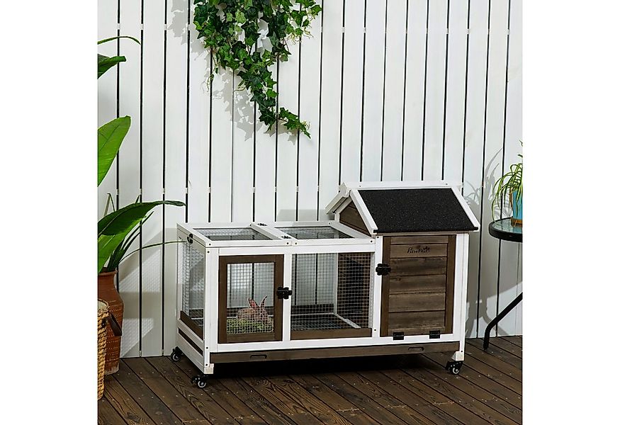 PawHut Kleintierstall Zwergkaninchenstall aus Holz mit Freilaufgehege, Räde günstig online kaufen
