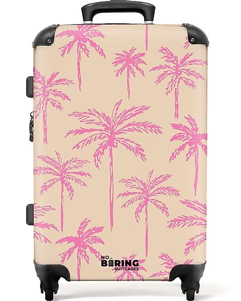 NoBoringSuitcases.com© Hartschalen-Trolley Beige mit rosa Palmen günstig online kaufen