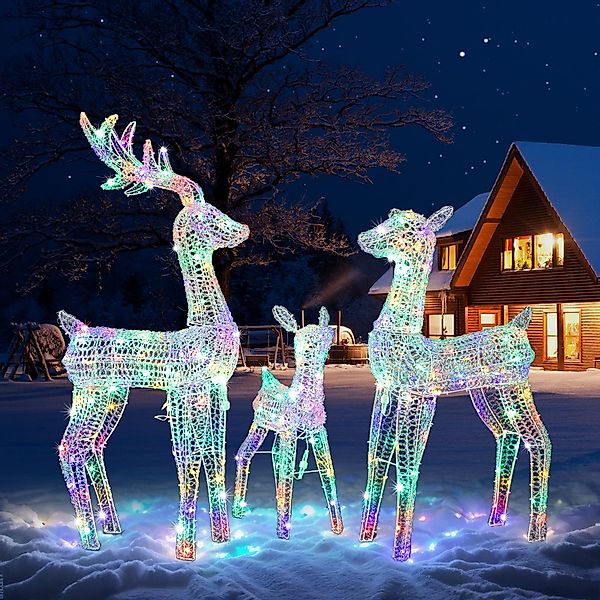 VINGLI LED-Dekofigur Leuchtendes Weihnachtsdeko, 3-teiliges Rentier-Familie günstig online kaufen