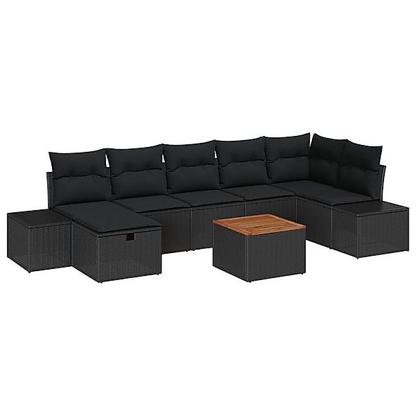 vidaXL Loungesofa 8-teiliges Garten-Sofa-Set mit Kissen Schwarz Poly Rattan günstig online kaufen