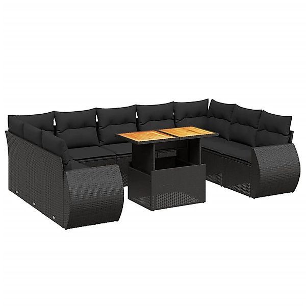 vidaXL 10-Tlg Garten-Sofagarnitur mit Kissen Schwarz Poly Rattan 3272336 günstig online kaufen