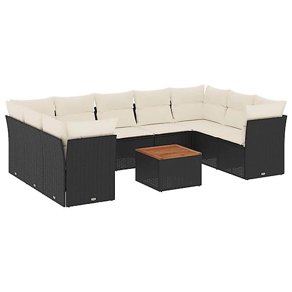 vidaXL 10-Tlg Garten-Sofagarnitur mit Kissen Schwarz Poly Rattan 3256133 günstig online kaufen