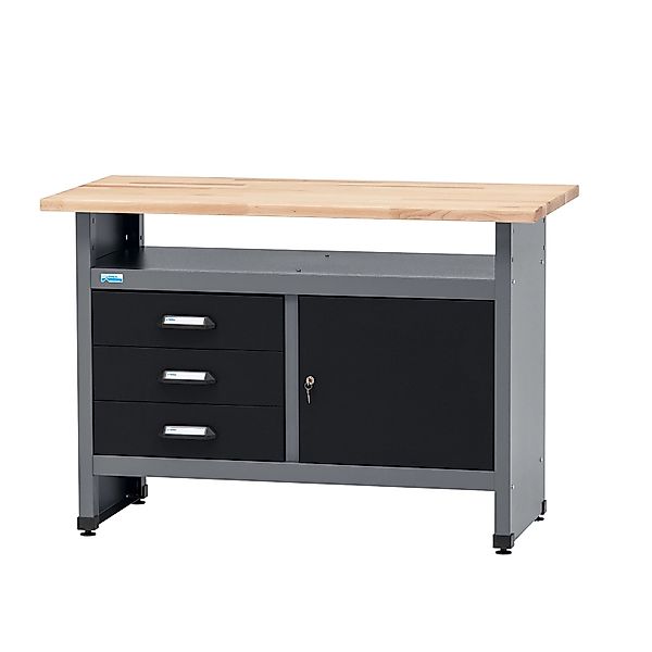 Küpper Werkbank Eintürig mit 3 Schubladen 84 x 120 x 60 cm Schwarz-Hellgrau günstig online kaufen