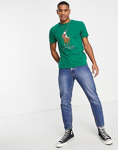 Polo Ralph Lauren – T-Shirt in Grün mit Polospieler-Bärenprint günstig online kaufen