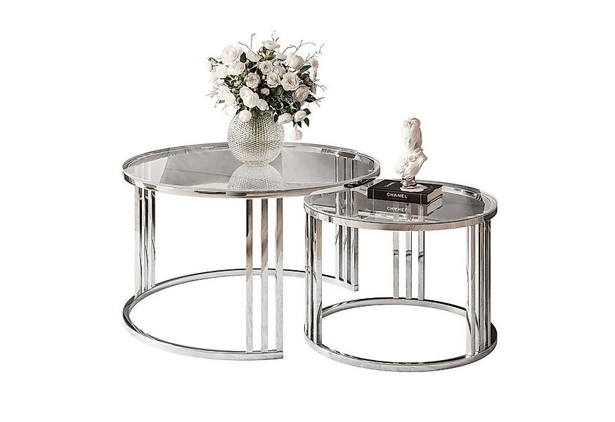 Lookway Couchtisch LORI 2in1 GLASS runder Couchtisch mit silber chrom Geste günstig online kaufen
