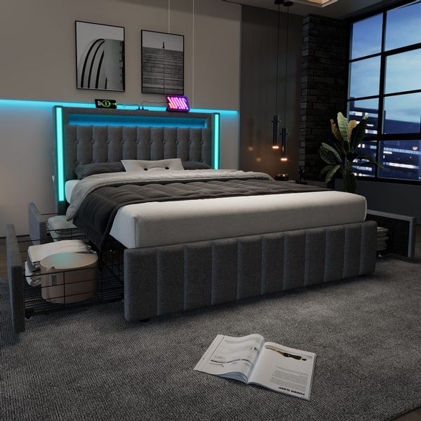 MODFU Polsterbett mit LED Beleuchtung und günstig online kaufen
