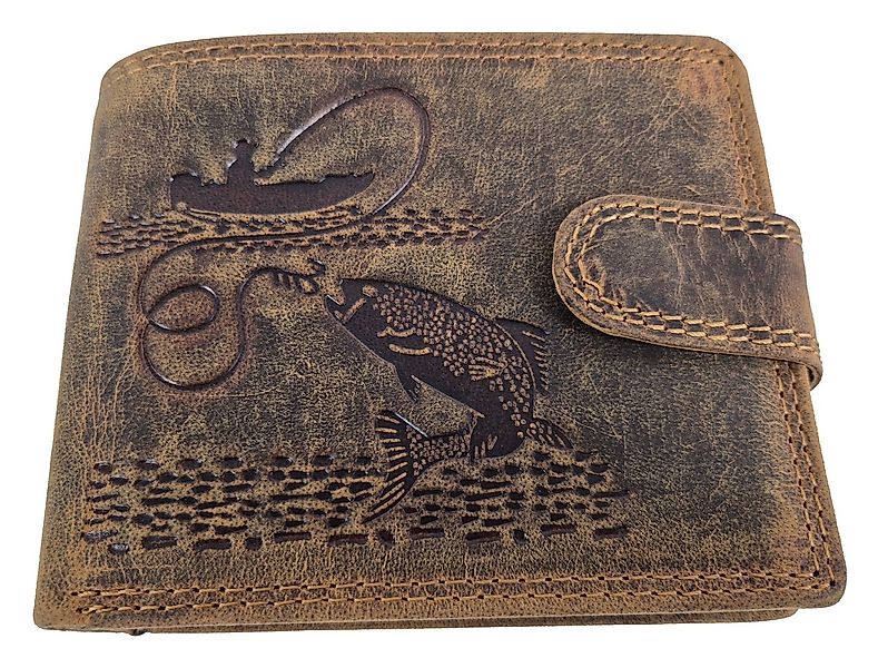 Einkaufszauber Geldbörse Echt Büffel-Leder Herren Geldbeutel Angler mit Fis günstig online kaufen