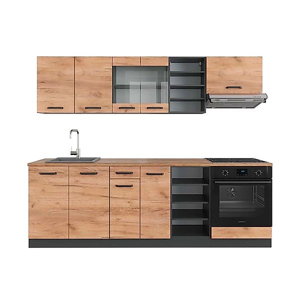 Vicco R-Line Küchenzeile Goldkraft Eiche/Anthrazit 240 cm AP Eiche ohne E-G günstig online kaufen