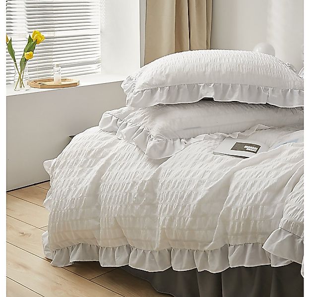 ibettertec Bettwäsche Seersucker Bettwäsche 135x200 Bettwäsche mit Rüschen günstig online kaufen