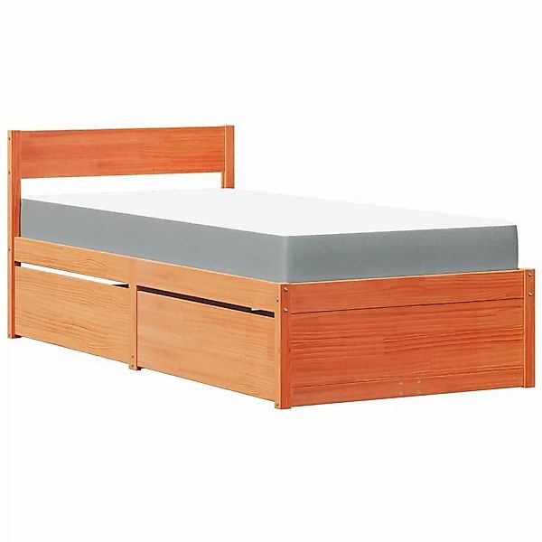 vidaXL Bett mit Schubladen und Matratze Wachsbraun 100x200 Massivholz201080 günstig online kaufen