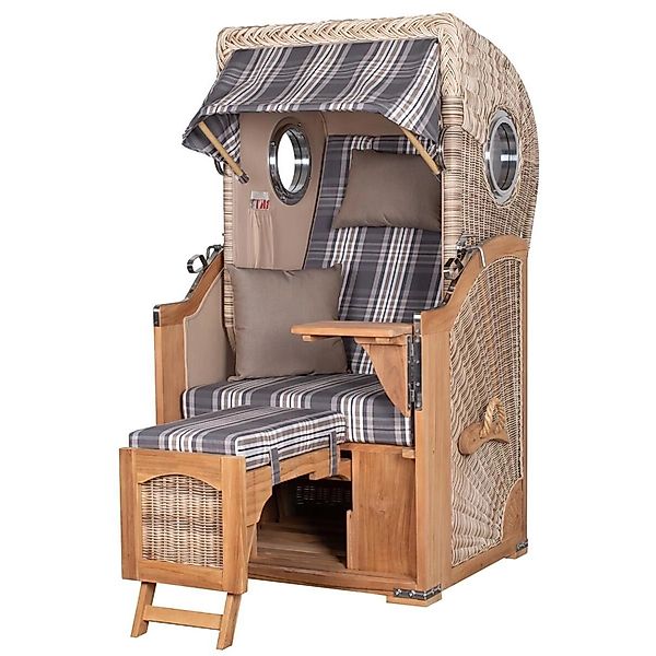 bene,iving Strandkorb Komplettset Ammersee Single Teak Bullauge PE Shell Mo günstig online kaufen