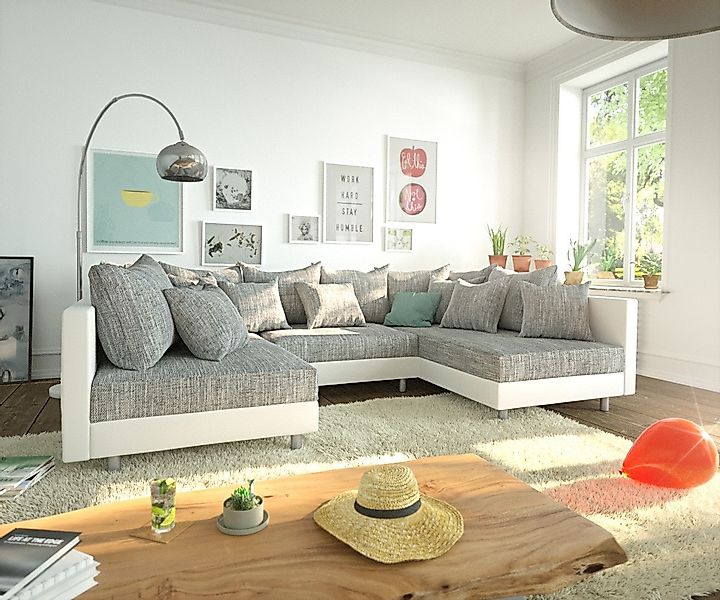 Wohnlandschaft Clovis Weiss Hellgrau Modulares Sofa günstig online kaufen