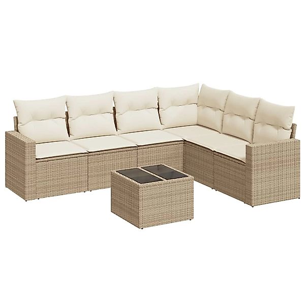 vidaXL 7-Tlg Garten-Sofagarnitur mit Kissen Beige Poly Rattan 3219008 günstig online kaufen