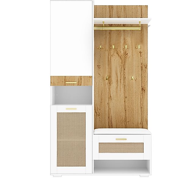 Garderoben-Set mit Spiegel und Sitzbank, LED-Beleuchtung, Wandgarderobe und günstig online kaufen