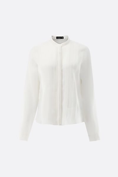 Stehkragenbluse aus Leinen mit Falten günstig online kaufen