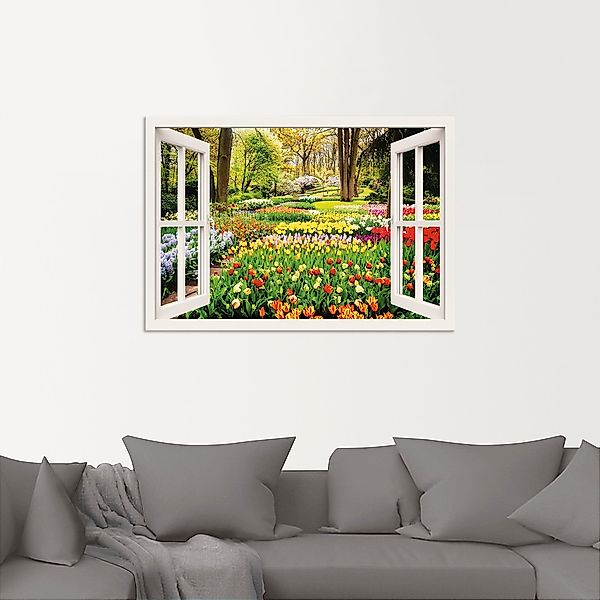 Artland Wandbild "Fensterblick Tulpen Garten Frühling", Fensterblick, (1 St günstig online kaufen