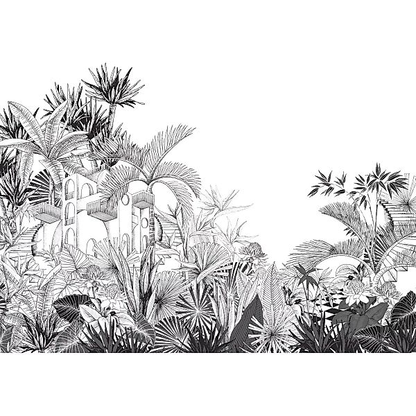 Rasch Digitaltapete Tropical House 688153 Dschungel Schwarz-Weiß 3 m x 4 m günstig online kaufen
