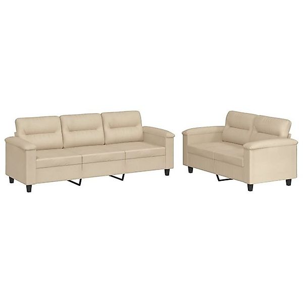 vidaXL Sofa, 2-tlg. Sofagarnitur mit Kissen Creme Mikrofasergewebe günstig online kaufen