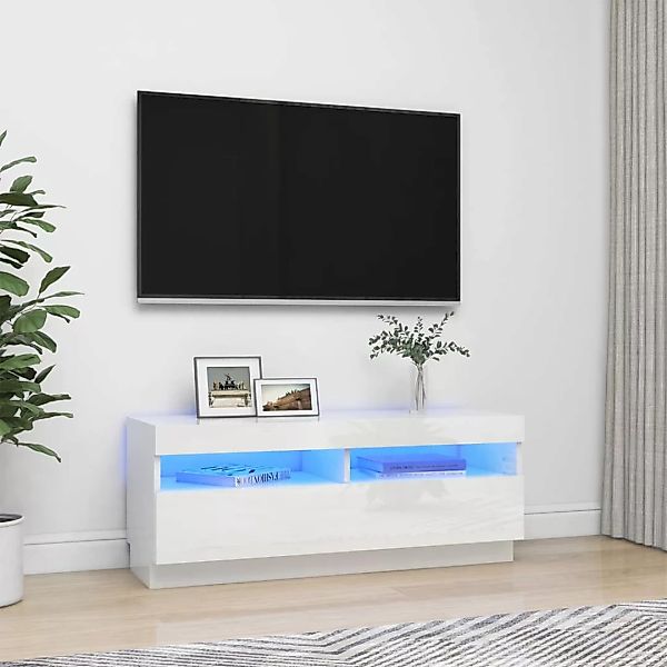 vidaXL TV-Schrank TV-Schrank mit LED-Leuchten Hochglanz-Weiß 100x35x40 cm L günstig online kaufen