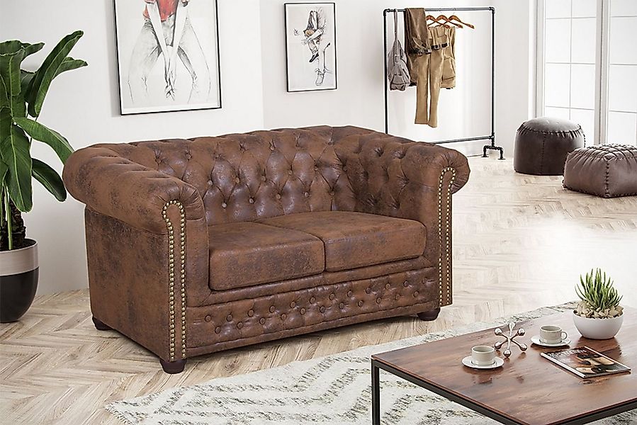Küchen-Preisbombe Sofa Edles Chesterfield 2 Sitzer Mikrofaser Vintage braun günstig online kaufen