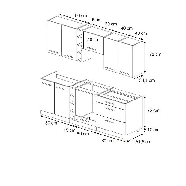 Vicco Küchenzeile Fame-Line, Eiche Paneel/Weiß/Weiß, 235 günstig online kaufen