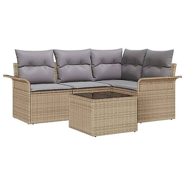 vidaXL Garten-Sofa-Set mit Kissen mit Speicher 5-Tlg Beige Poly Rattan 3354 günstig online kaufen