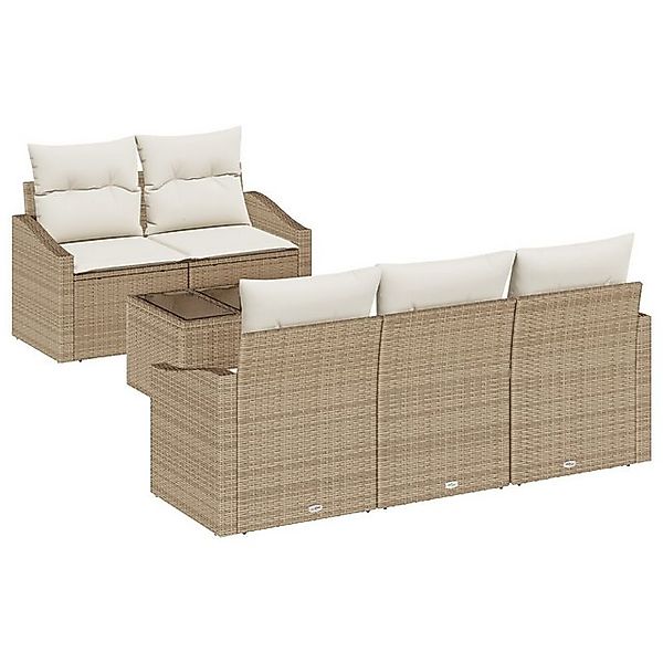 vidaXL Loungesofa 6-teiliges Garten Sofa Set mit Kissen Beige Poly Rattan, günstig online kaufen