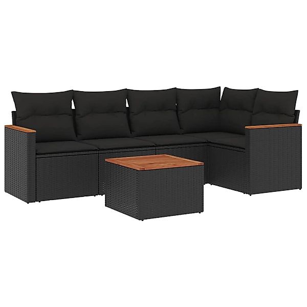 vidaXL 6-Tlg Garten-Sofagarnitur mit Kissen Schwarz Poly Rattan 3225950 günstig online kaufen
