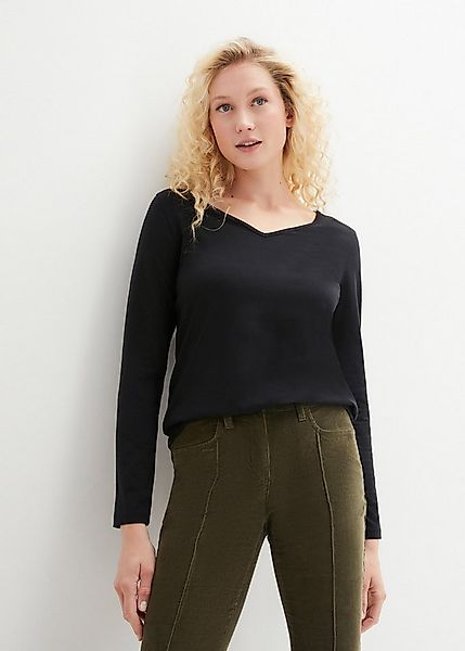 bonprix Langarmshirt (Packung, 2-tlg) Slim fit Passform, mit V-Ausschnitt, günstig online kaufen