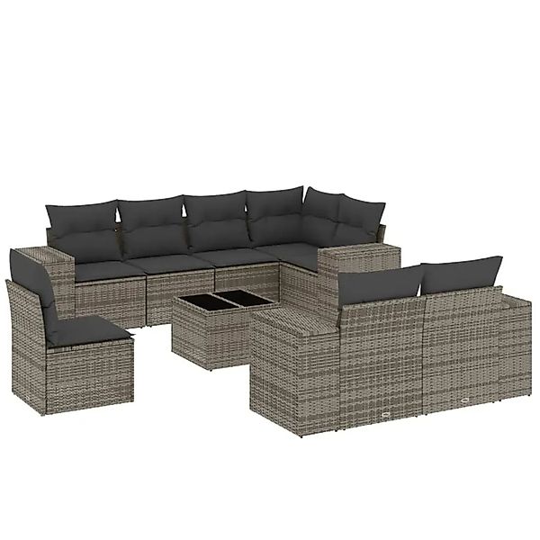 vidaXL 9-Tlg Garten-Sofagarnitur mit Kissen Grau Poly Rattan 3255187 günstig online kaufen