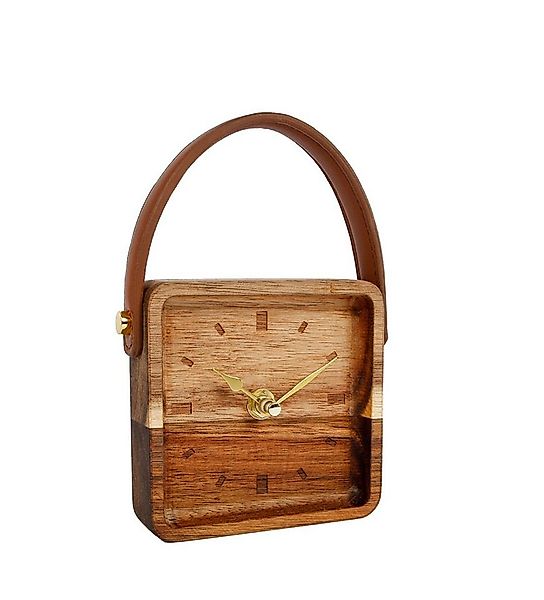 Spetebo Standuhr Holz Standuhr 11 cm mit Griff in Leder Optik (1-St), Analo günstig online kaufen