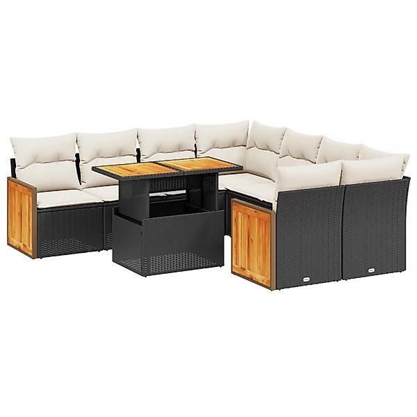 vidaXL 9-Tlg Garten-Sofagarnitur mit Kissen Schwarz Poly Rattan 3273884 günstig online kaufen