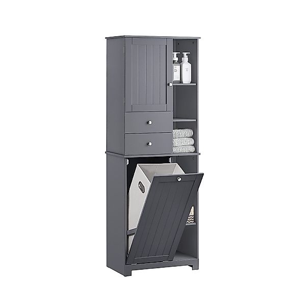 SoBuy Hochschrank mit ausklappbarem Wäschesack Holz Grau BZR104-DG günstig online kaufen