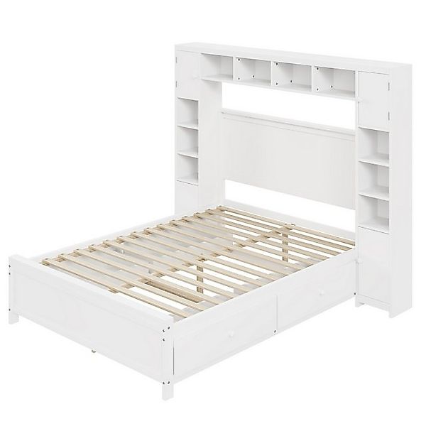 HAUSS SPOLE Holzbett 140x200 mit 4 Schubladen und großem Stauschrank, Latte günstig online kaufen