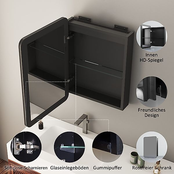 Hopibath Badezimmerspiegelschrank Aluminium Spiegelschrank Schwarz 1 günstig online kaufen