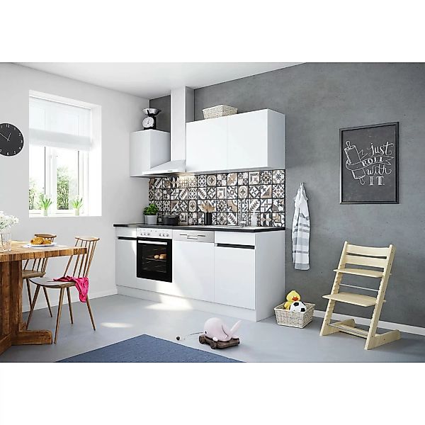 Optifit Küchenzeile OPTIkombi Luca932 mit E-Geräten 210 cm Breite Weiß günstig online kaufen