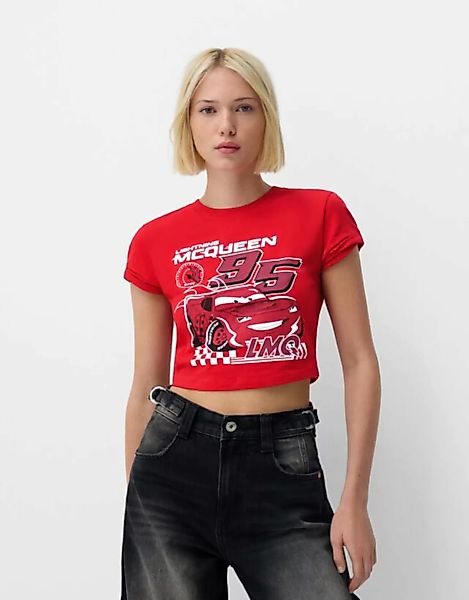 Bershka T-Shirt Cars Mit Kurzen Ärmeln Und Print Damen L Rot günstig online kaufen