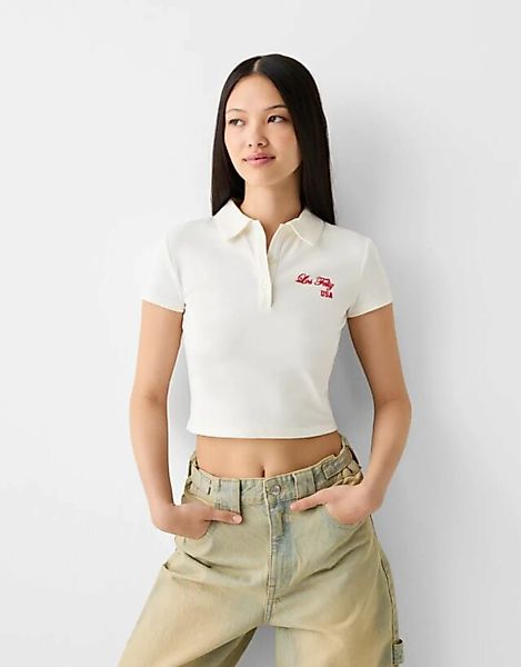 Bershka T-Shirt Mit Kurzen Ärmeln, Polo-Kragen Und Print Damen M Grbrochene günstig online kaufen