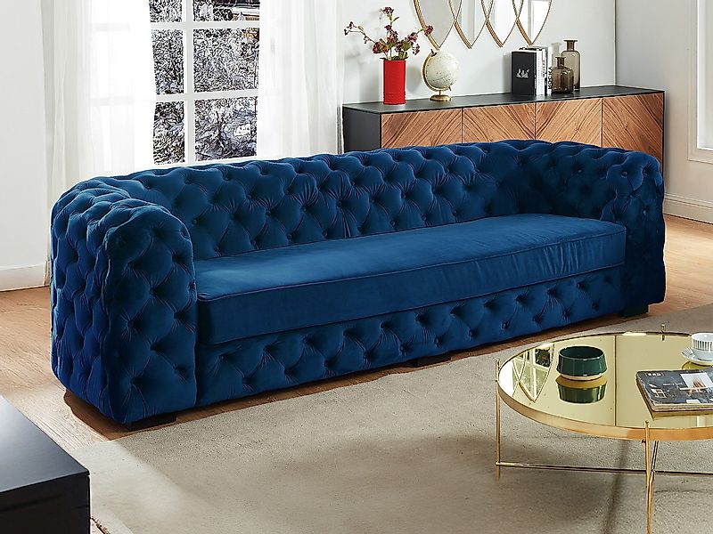 Sofa Chesterfield 3-Sitzer - Samt - Dunkelblau - STANLEY günstig online kaufen