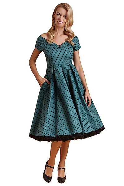 Dolly and Dotty A-Linien-Kleid Lily Dark Green Polka Dot Off-Shoulder Vinta günstig online kaufen