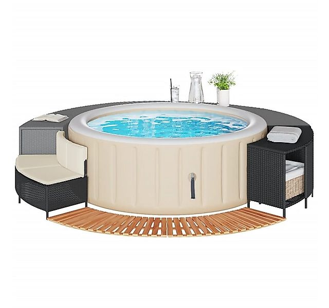 vidaXL Poolleiter, Whirlpool-Umrandung Schwarz Poly-Rattan und Massivholz A günstig online kaufen